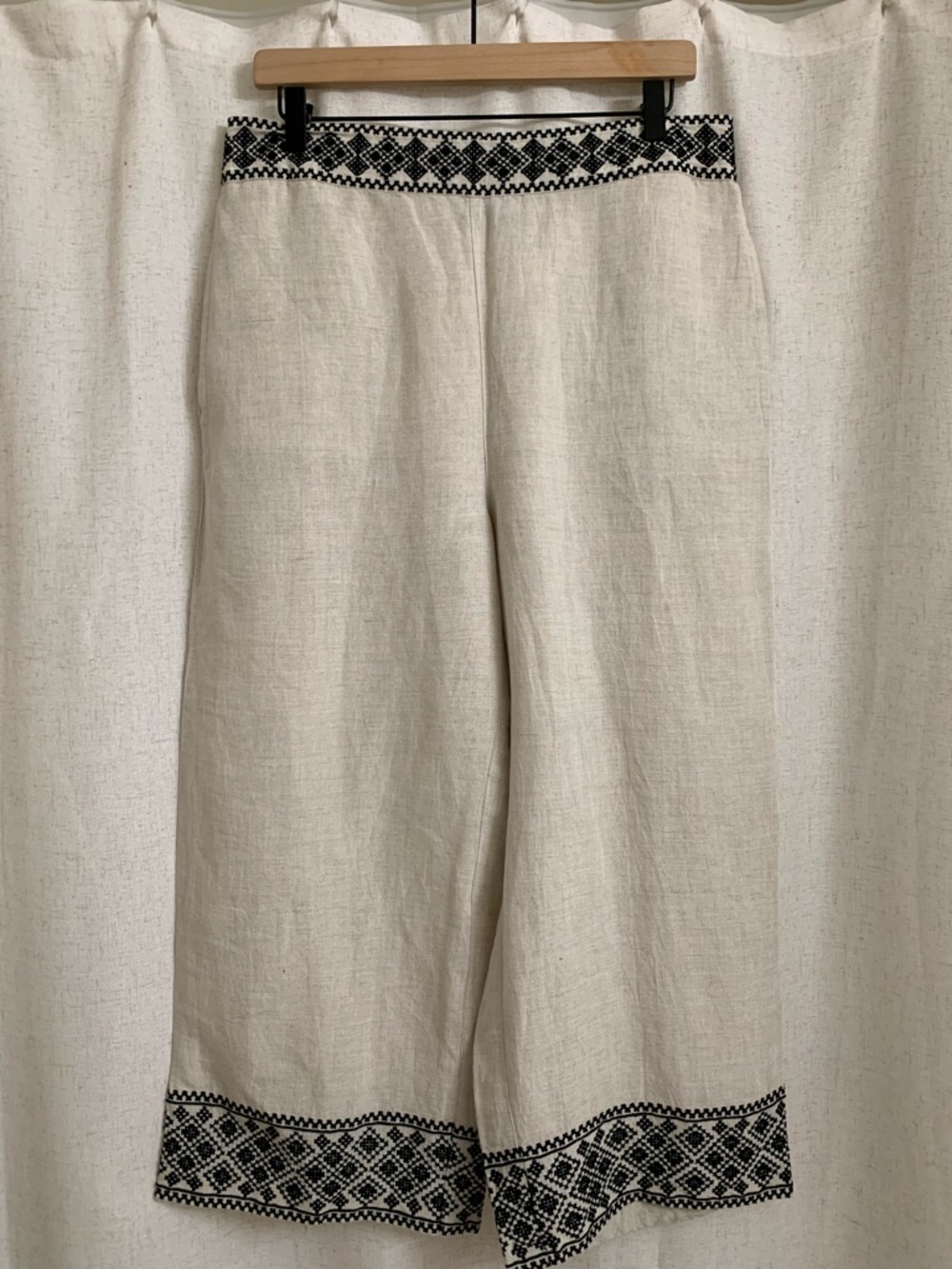 Boston Proper Malibu Embroidered Pull On Linen Blend Wide Leg Crop Cream Pant M - Picture 2 of 8